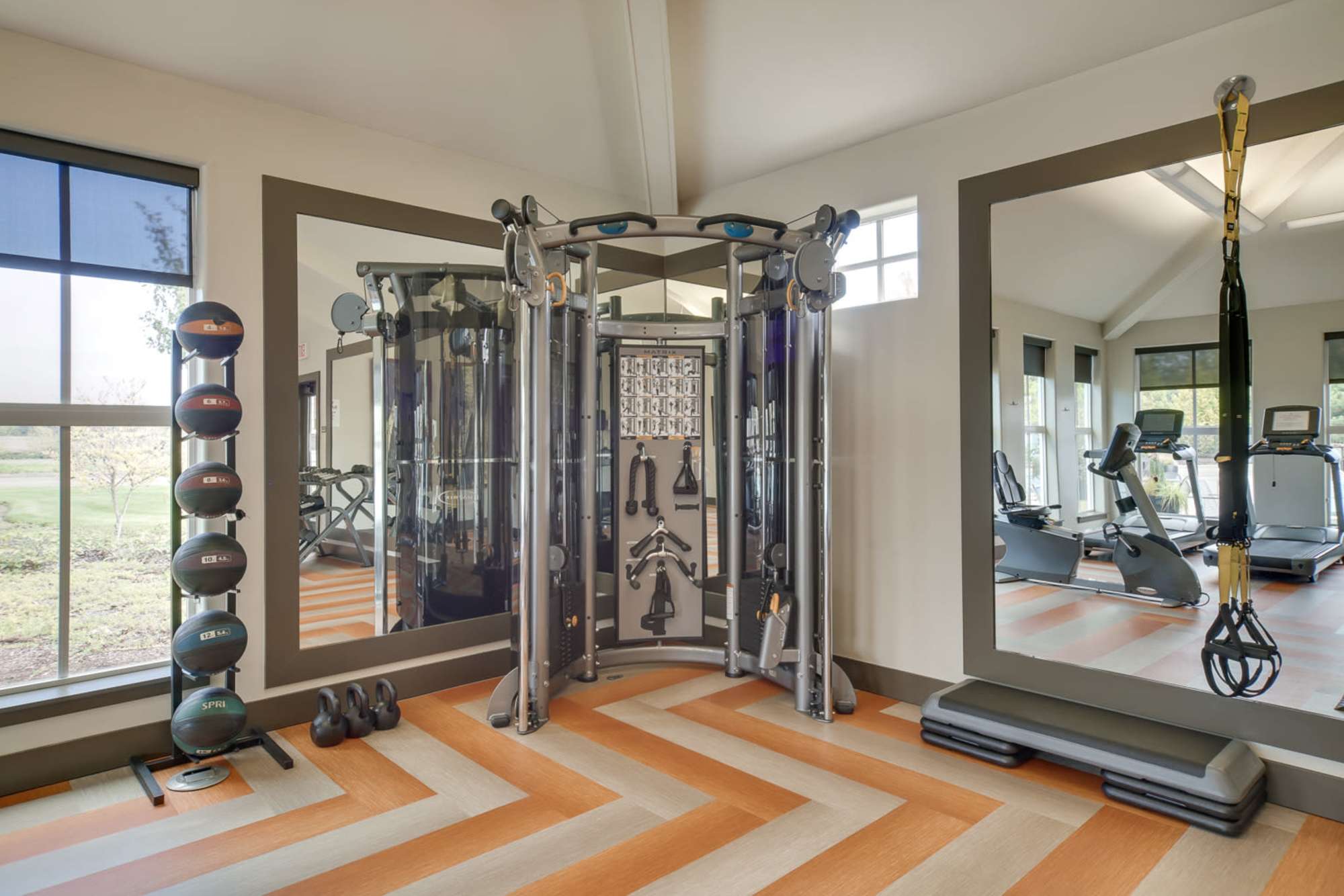 Fitness center with variety of equipment's at Terrene at the Grove in Wilsonville,Oregon