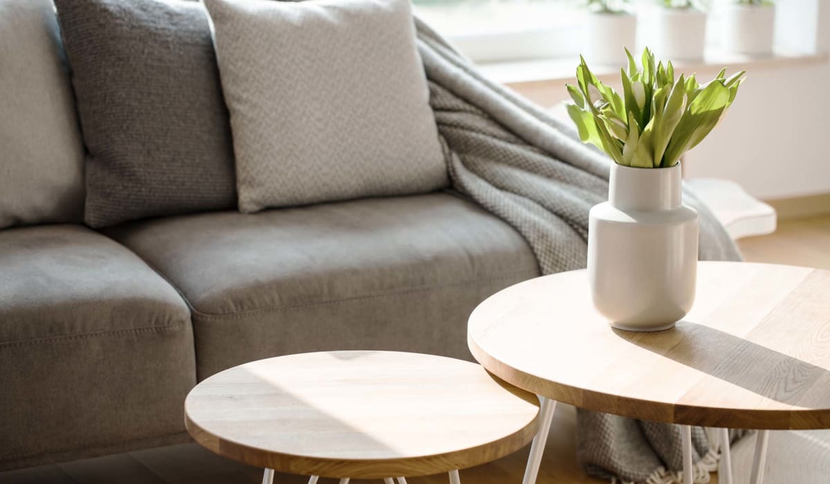 Sofa with coffee tables at Village at Santa Teresa in Gilroy, California