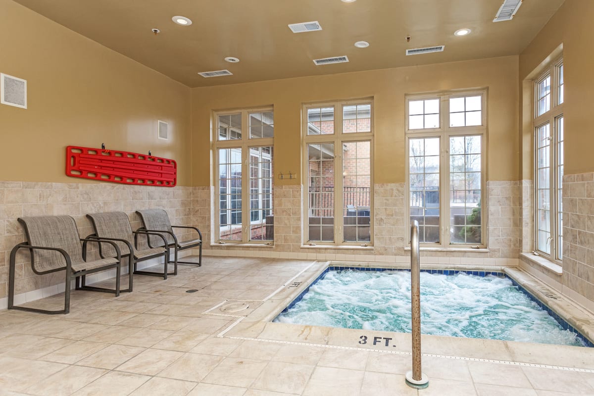 An indoor hot tub at Central Park Estates in Novi, Michigan