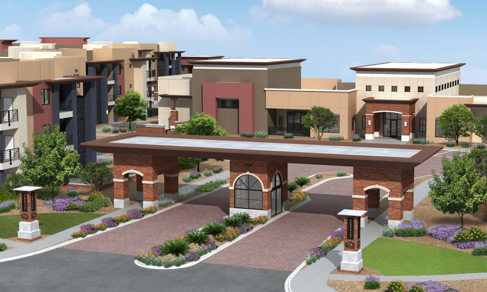 Front entry to apartment homes at The Crossing at Cooley Station in Gilbert, Arizona