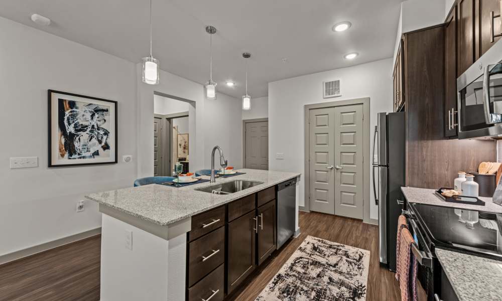 Kitchen with stainless-steel appliances at Opal Point at Kyle in Kyle,Texas