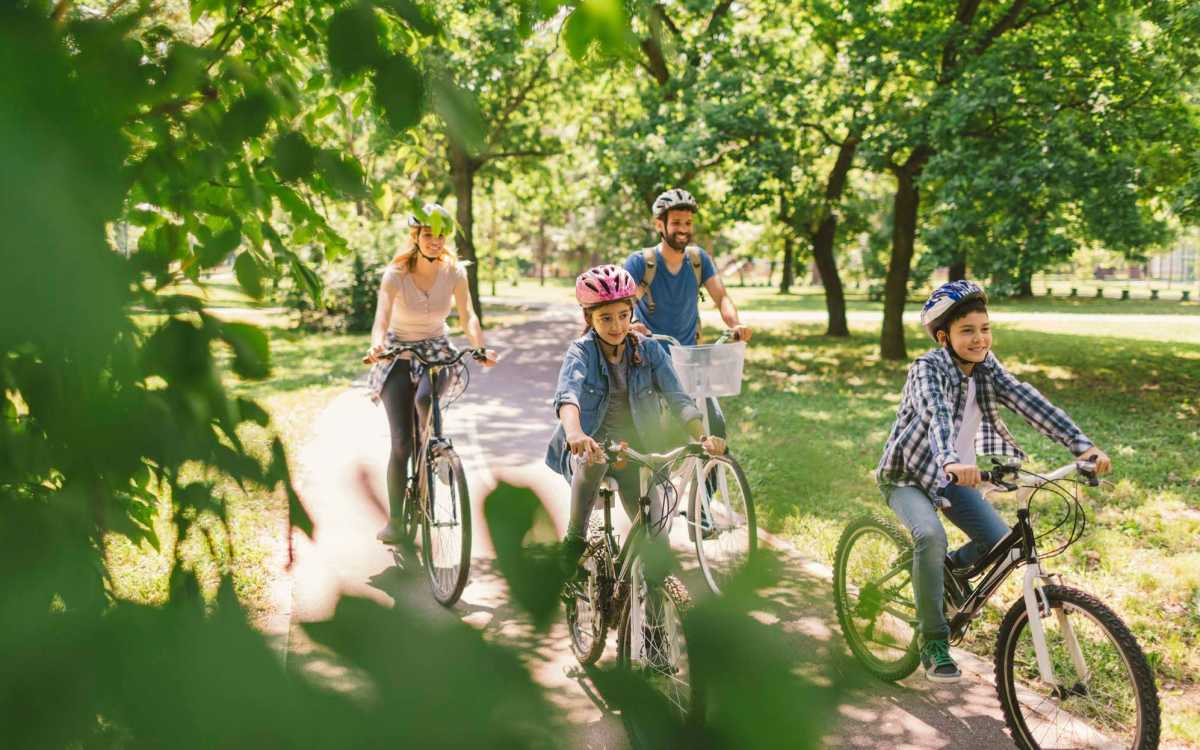 Residents family cycling near Mercy Magnuson Place South in Seattle, Washington 