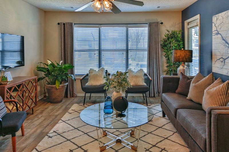 Comfortable seating and modern decor in the resident apartment at Lyric on Bell in Antioch, Tennessee