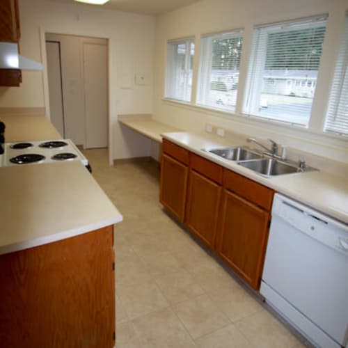 A bright kitchen in a home at Madigan in Joint Base Lewis McChord, Washington