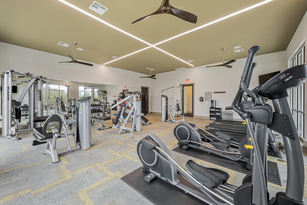 fully equipped gym at The Residences at Panther Hollow in Marble Falls, Texas