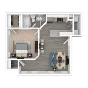 3D Floor Plan 1x1 Upgrade at Atlas at Lakeview in Baton Rouge LA