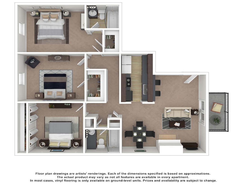 3x2 floor plan drawing at Austell Village Apartment Homes in Austell, Georgia