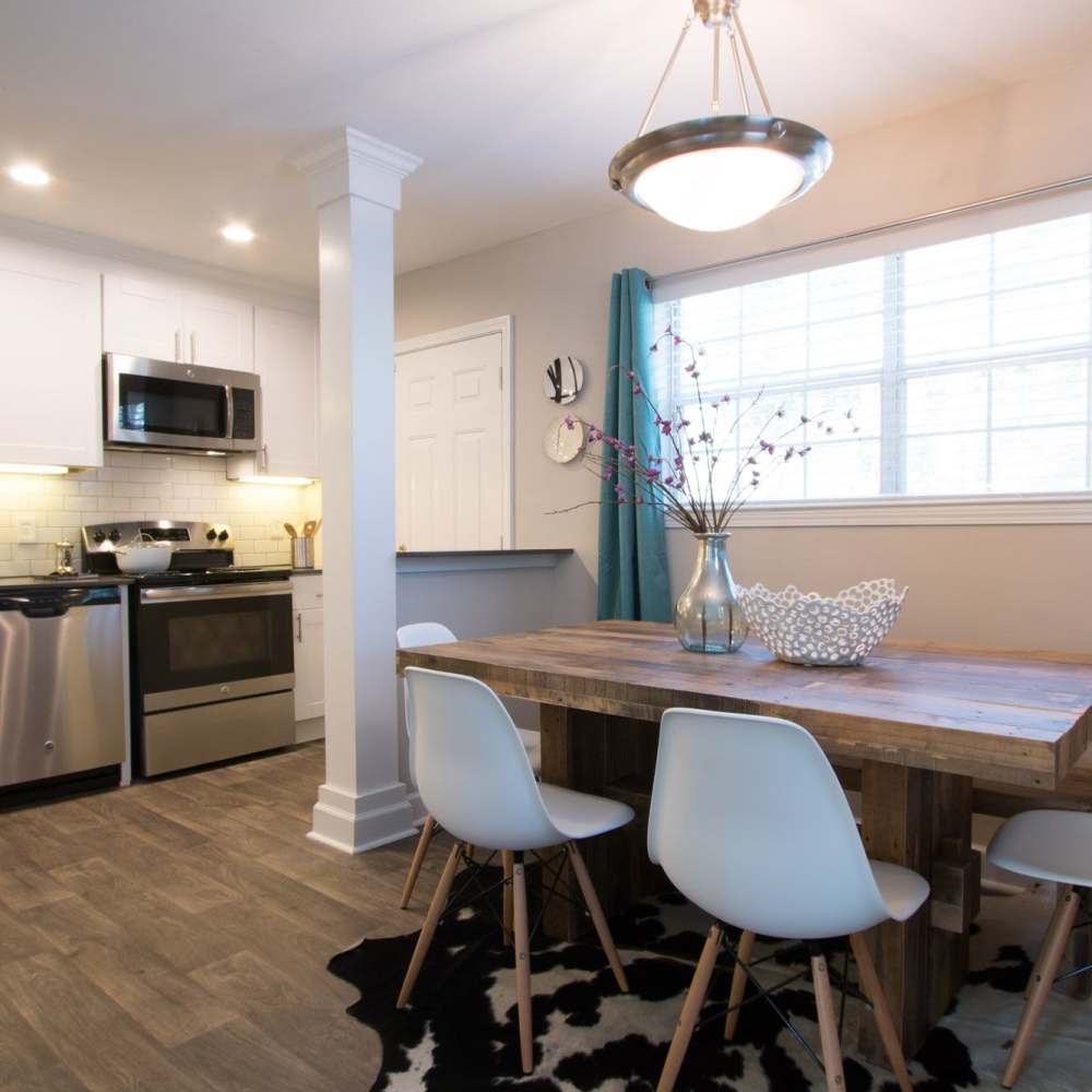 Dining area with view to kitchen at Avonlea Westside in Atlanta, Georgia