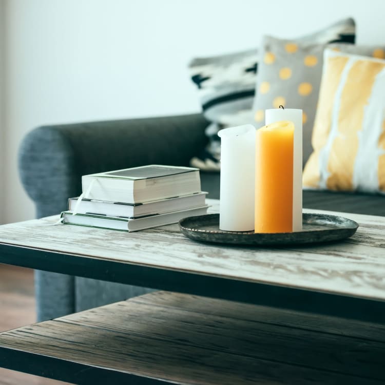 Modern decor in the living room of a model home at Audubon Park in Nashville, Tennessee