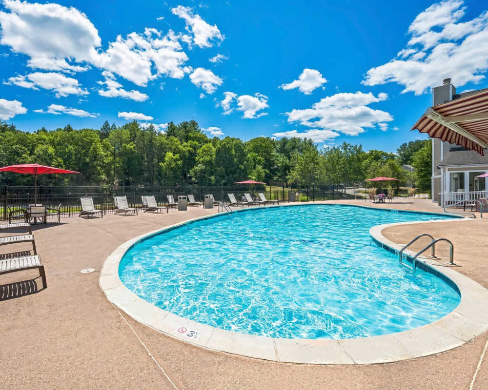 Resort style swimming pool at Bay Ridge at Nashua Apartments in Nashua, New Hampshire
