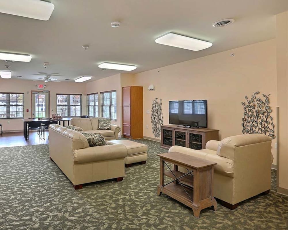 Comfortable resident TV room at Milestone Senior Living Tomahawk in Tomahawk, Wisconsin.