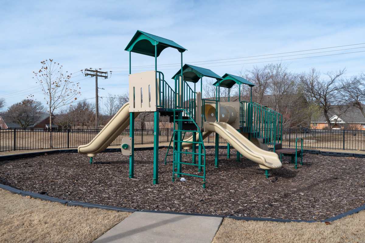 A playground with various slides at Fairway Breeze in El Reno, Oklahoma
