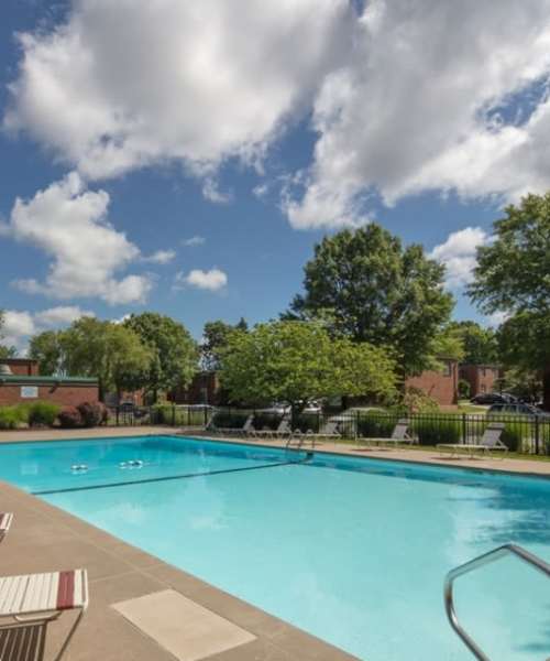Community swimming pool at Courtyard Apartments in Columbia, Missouri