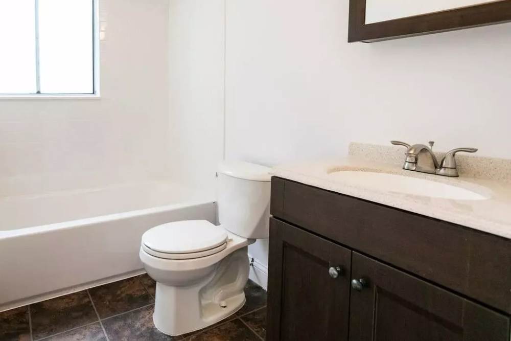 Bright bathroom at Detroit Living in Detroit, Michigan