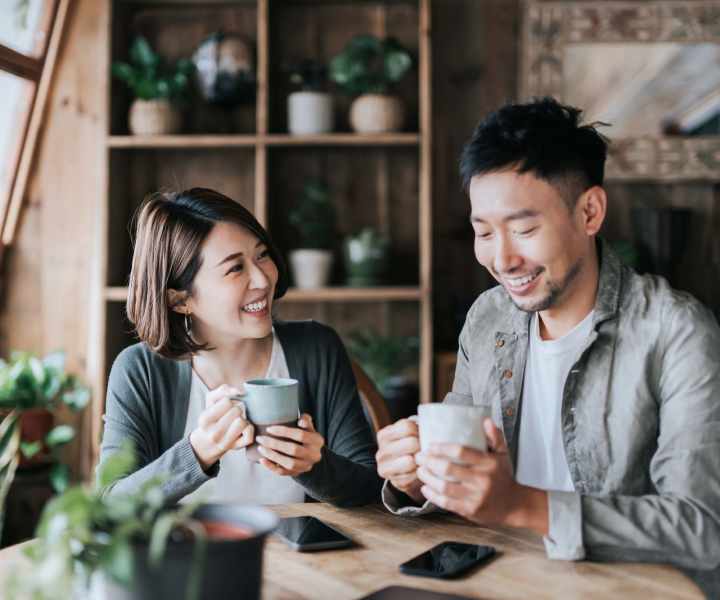 Resident enjoying coffee near Terraces at Manchester in Richmond, Virginia