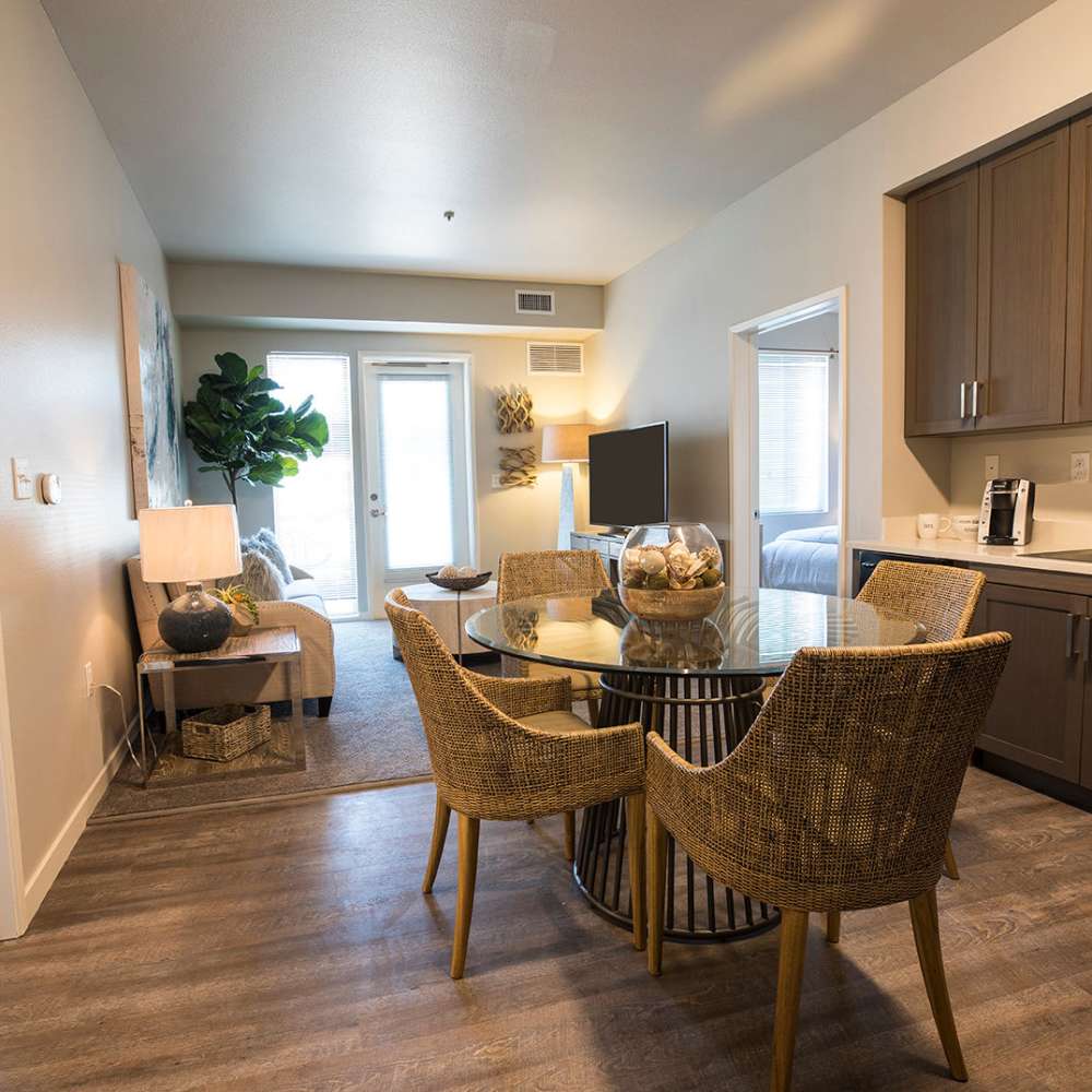 Open concept living room at Citrine Apartments in Healdsburg, California