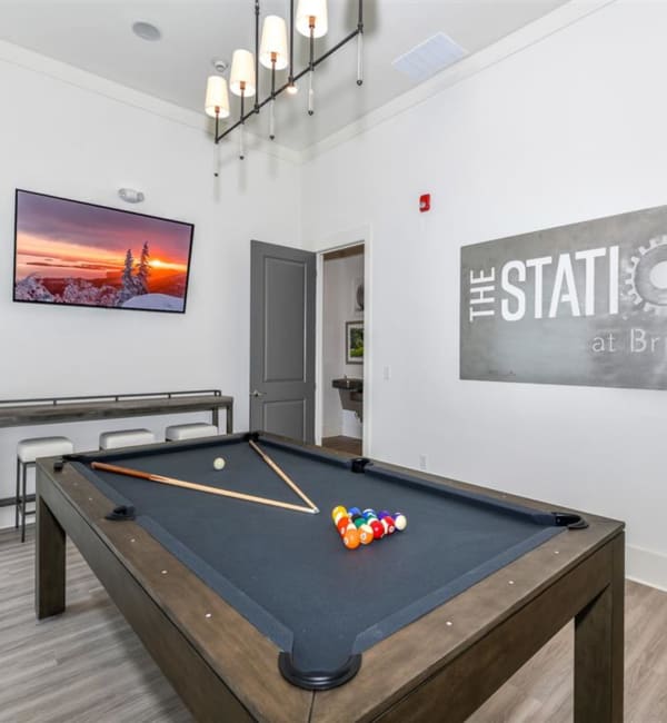 Billiards table in the clubhouse at The Station at Brighton in Grovetown, Georgia