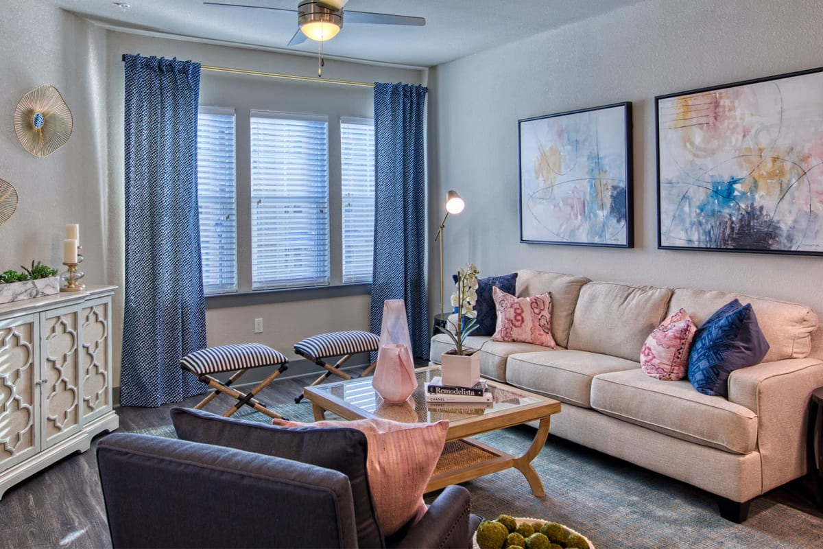 Apartment living room at Lotus at Starkey Ranch in Odessa, Florida
