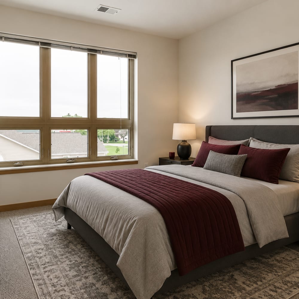 Bedroom with a large window at Cudahy, Wisconsin at Layton Square