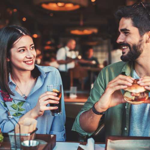 Couple out for burgers near Village at Madrone in Morgan Hill, California