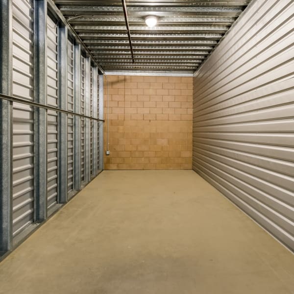 Inside a climate-controlled self storage unit at StorQuest Self Storage in Redwood City, California