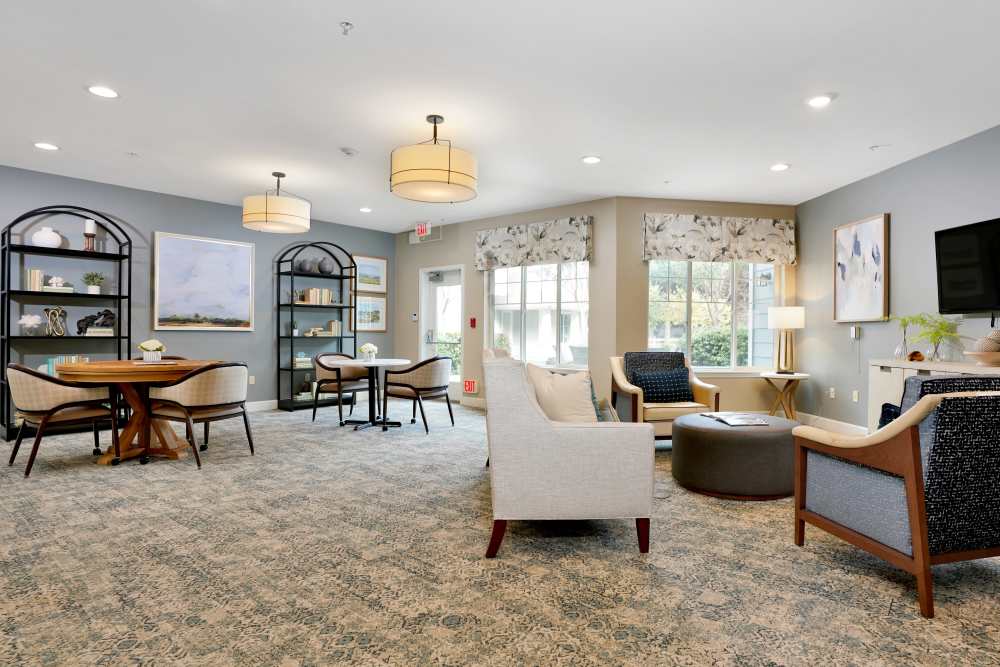 Carpeted area like living room at The Commons at Union Ranch in Manteca, California