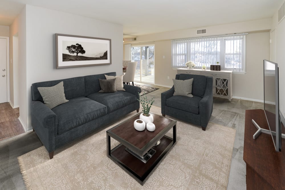 Model living room at King's Manor Apartments in Harrisburg, Pennsylvania