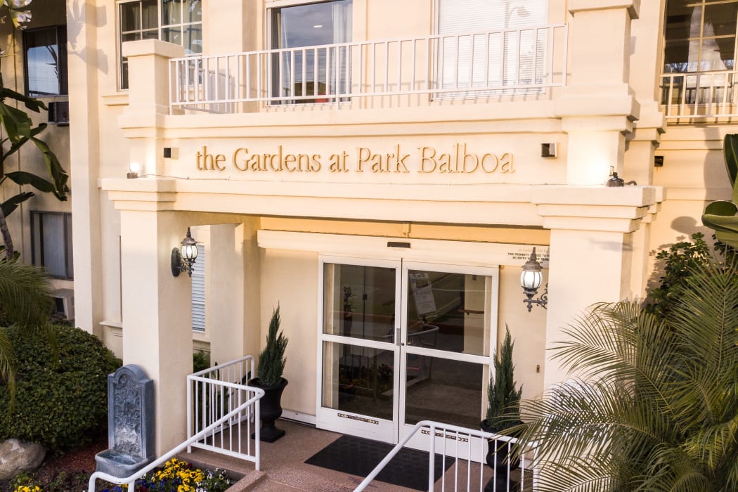 Apartments entry at The Gardens at Park Balboa in Van Nuys