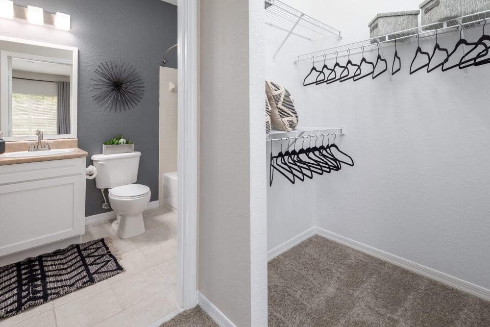Walk in closet adjacent to main bathroom at Mezza in Jacksonville, Florida