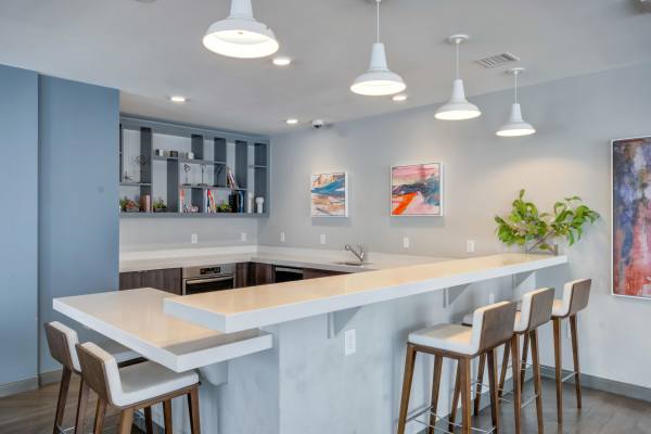 Well-equipped kitchen with countertops at Crossings at Olde Towne in Gaithersburg, Maryland