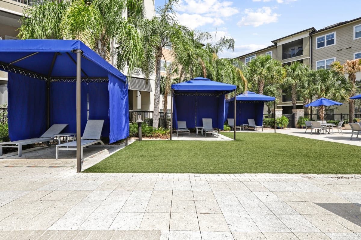 Rendering of courtyard with cabanas at Lantower Brandon Crossroads in Tampa, Florida