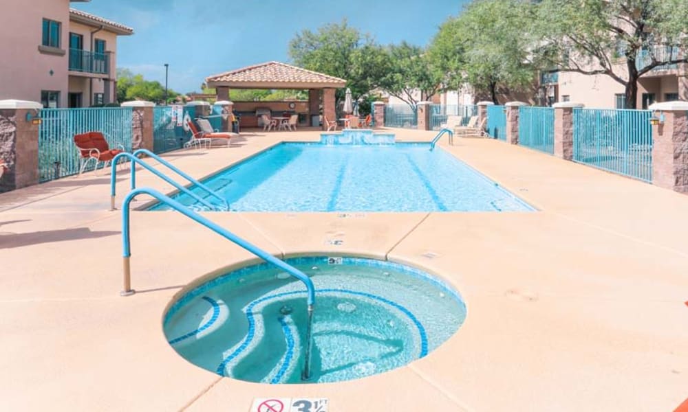 Resort-style swimming pool at Mountain View Retirement Village in Tucson, Arizona