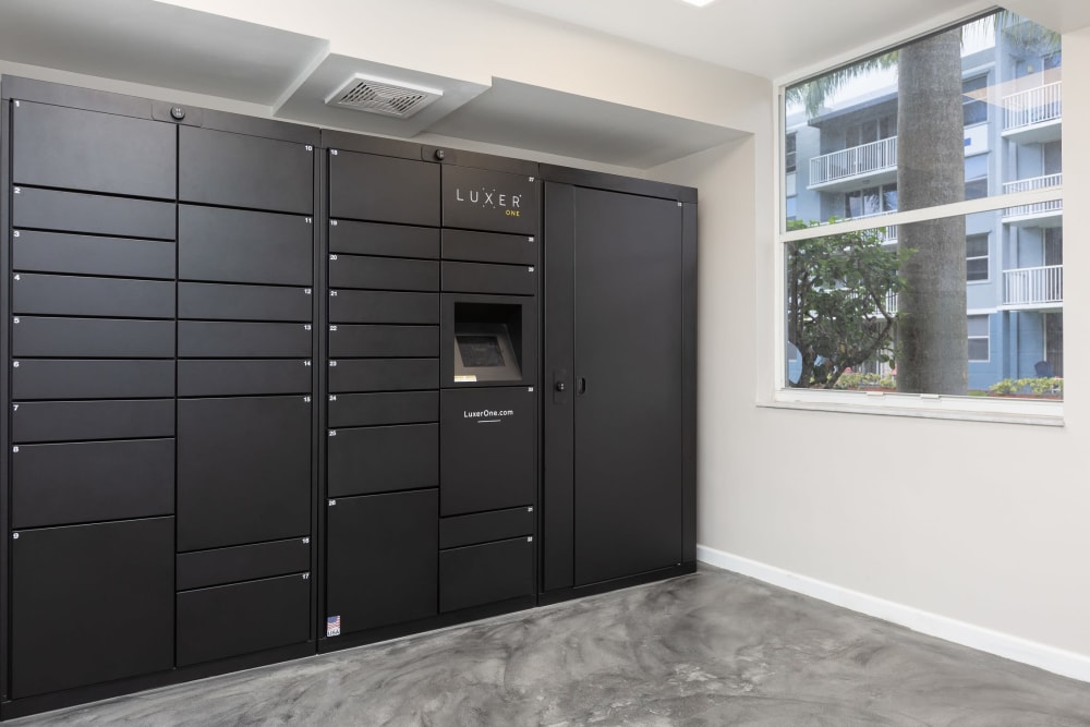 Locking storage area at Beach Walk at Sheridan in Dania Beach, Florida