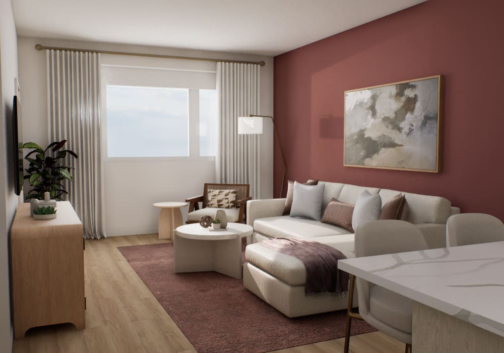 Living room with premium features at The Colton in Redwood City,California