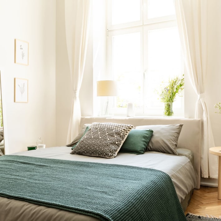 A model bedroom at Acclaim at Cary Pointe, Cary, North Carolina