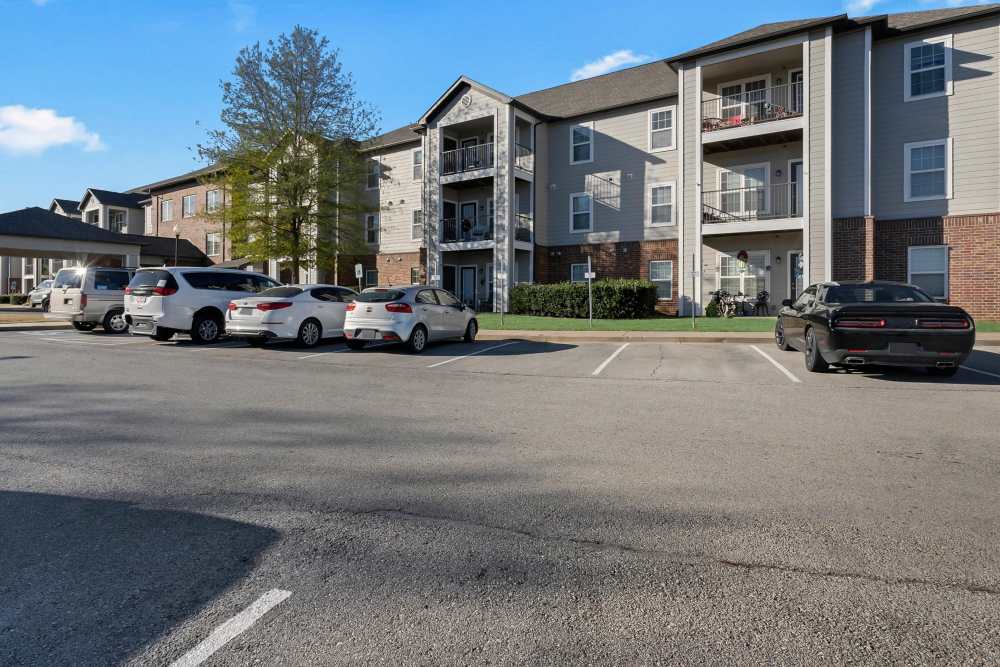 Exterior view of the building with parking area at River Ridge in Sand Springs, Oklahoma