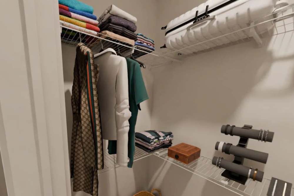 Furnished closet with organized shelving at Russ Town Crossing in Ruston, Louisiana