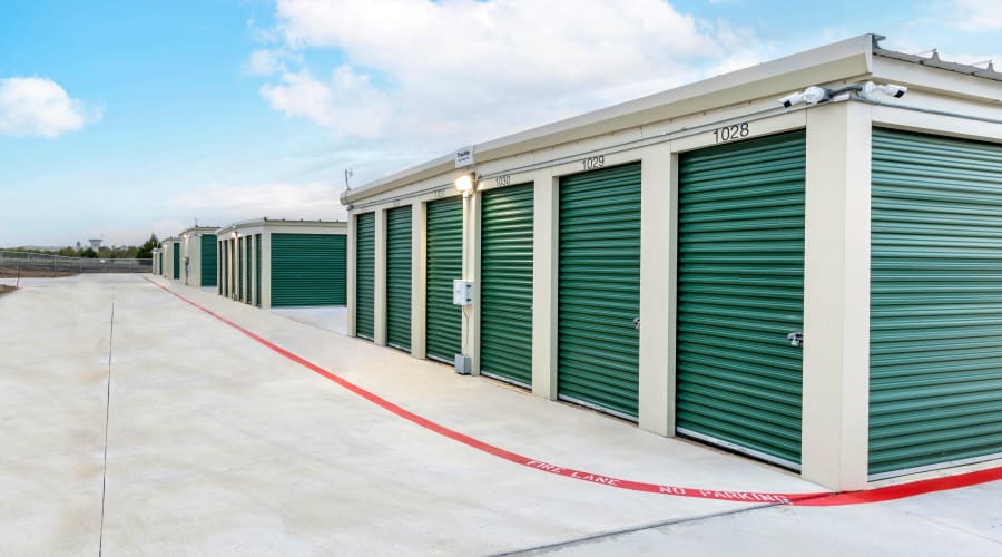 A storage unit filled with boxes at KO Storage in Cleburne, Texas