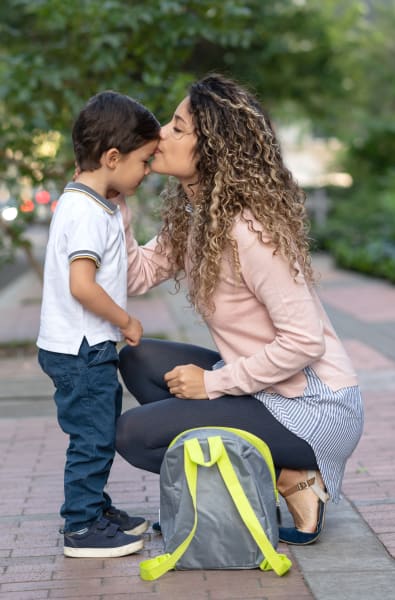 Mother sending her son off to school in Orlando, Florida near Abaco Key