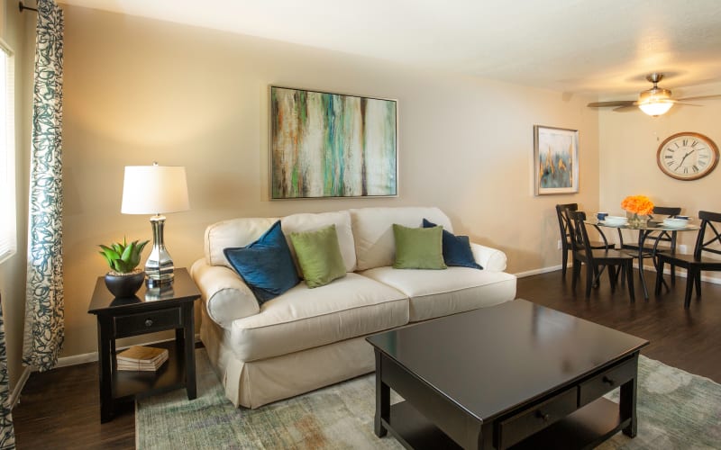 Decorated living room at Callaway Apartments in Taylorsville, Utah