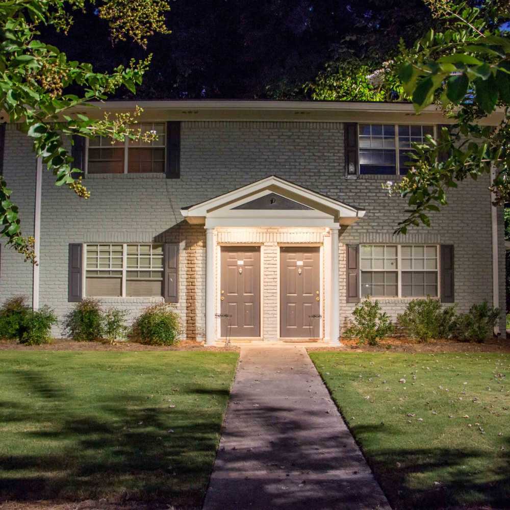Twilight view of community at Avonlea Westside in Atlanta, Georgia