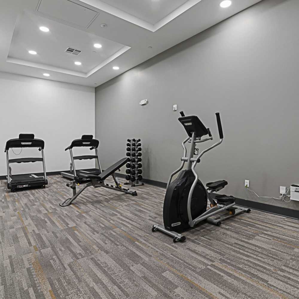 Fitness center at The Lofts at the Municipal in Lafayette, Louisiana
