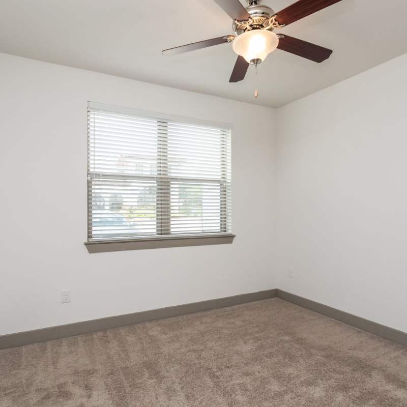 Bedroom with plush carpeting at Alcove at Alamo Heights in San Antonio, Texas