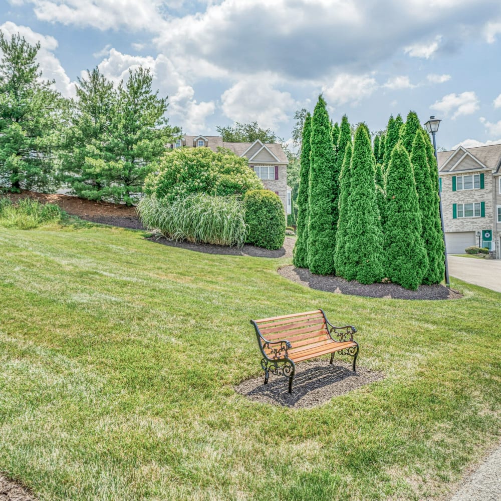 A park bench on the green lawn at Walton Crossings, Jeannette, Pennsylvania