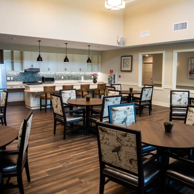 Spacious resident dining room at Westminster Memory Care in Lexington, South Carolina