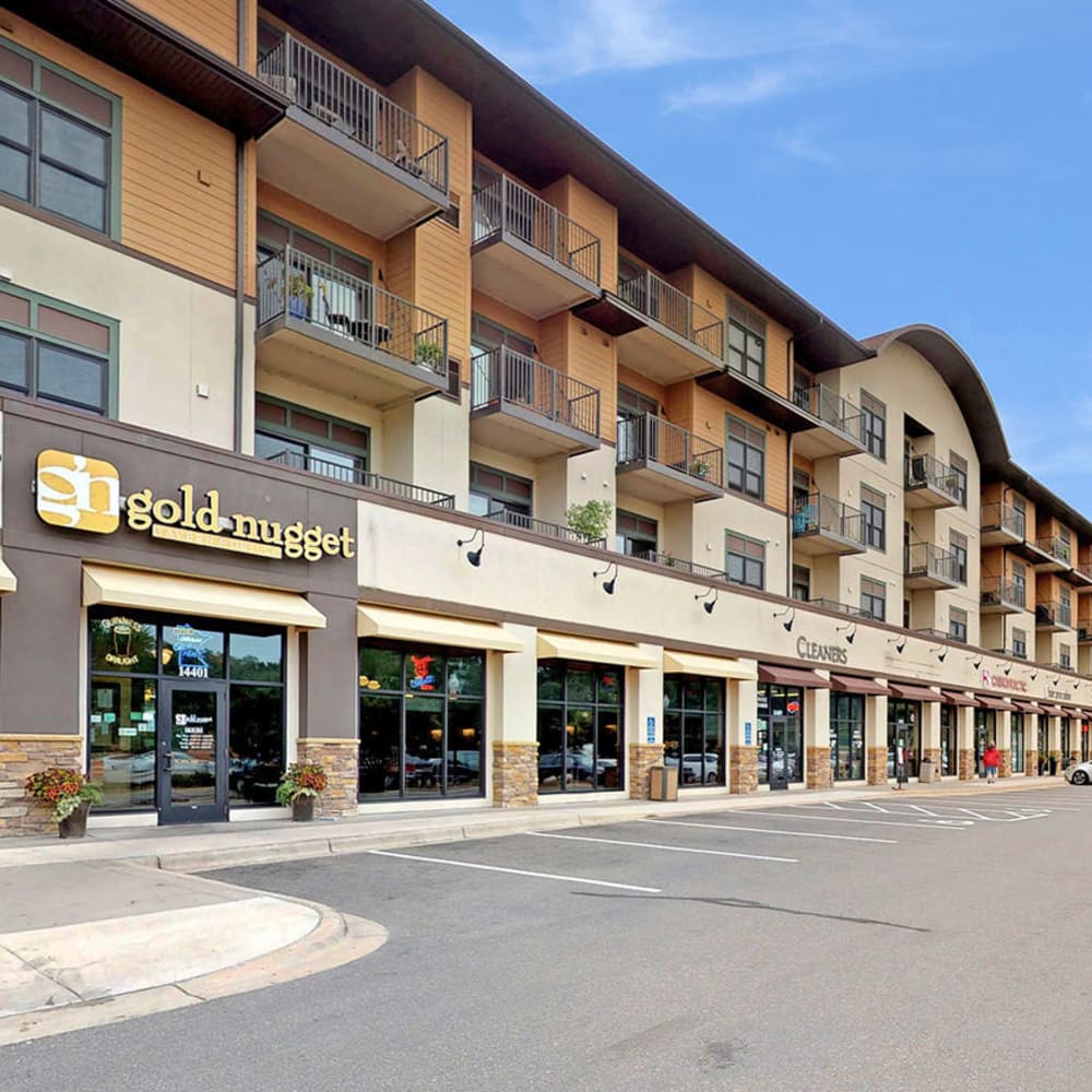 Retail shops galore on the ground floor of our community at Oaks Glen Lake in Minnetonka, Minnesota