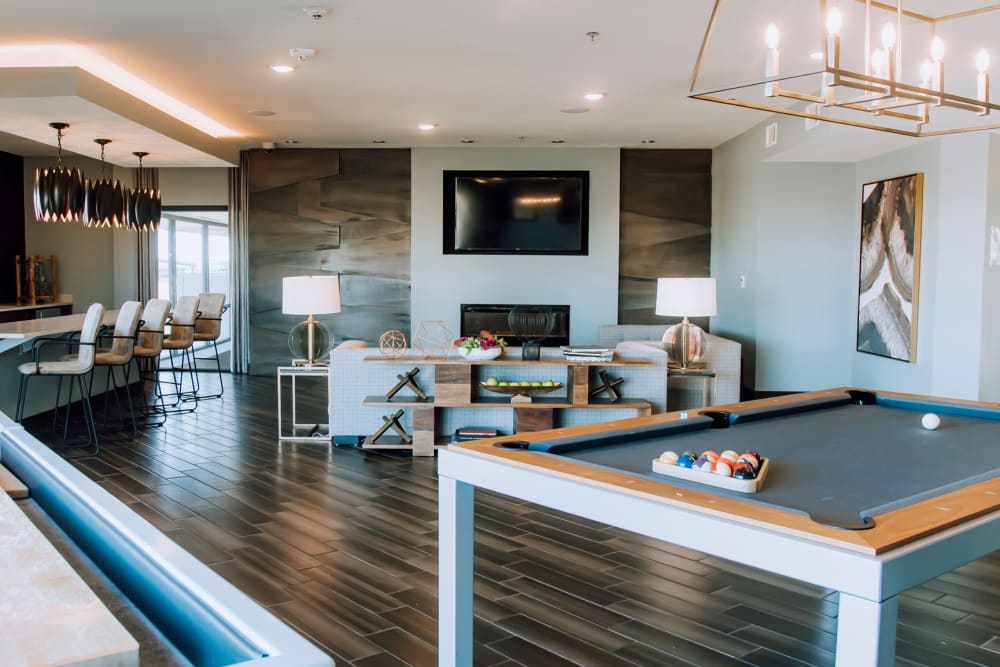 Community center with pool table at Terra at University North Park in Norman, Oklahoma