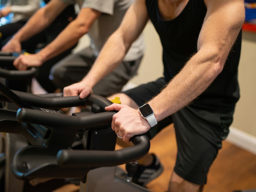 Residents staying in shape in the fitness center at San Privada in Gilbert, Arizona