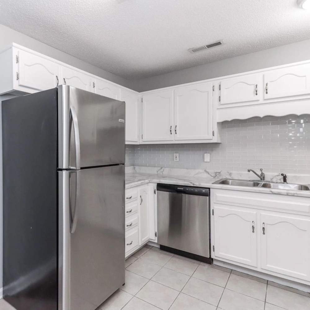 Kitchen with cabinets for storage at The Oaks At Northshore in Chattanooga, Tennessee