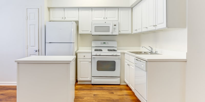 A kitchen in a home at Gateway Village in San Diego, California